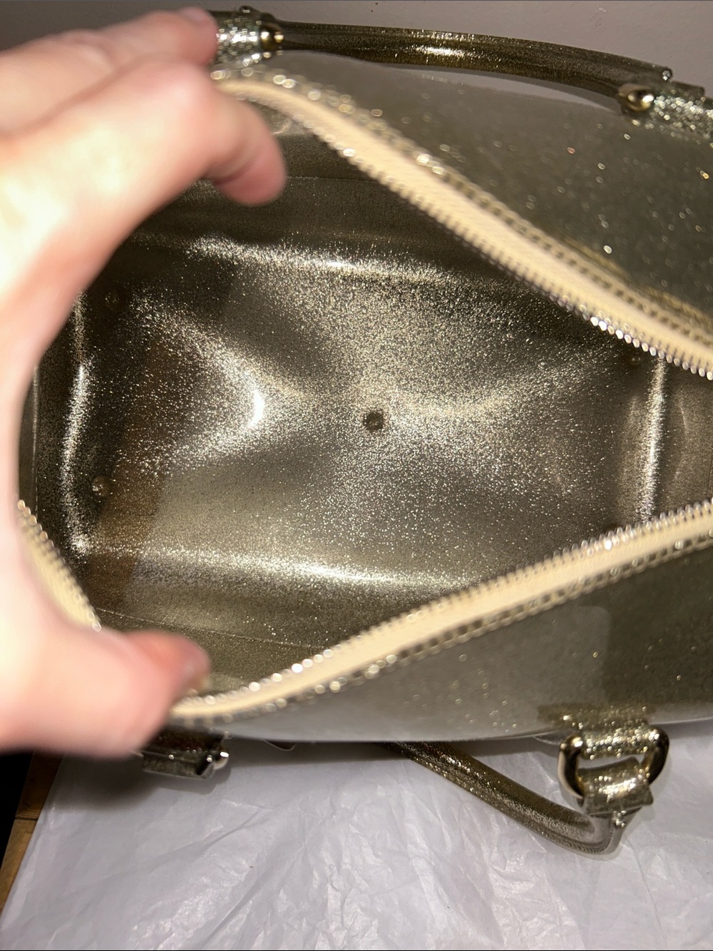 Furla Candy Bag Gold Glitter, silver hardware, Meighan hang tag EUC - Picture 7 of 8